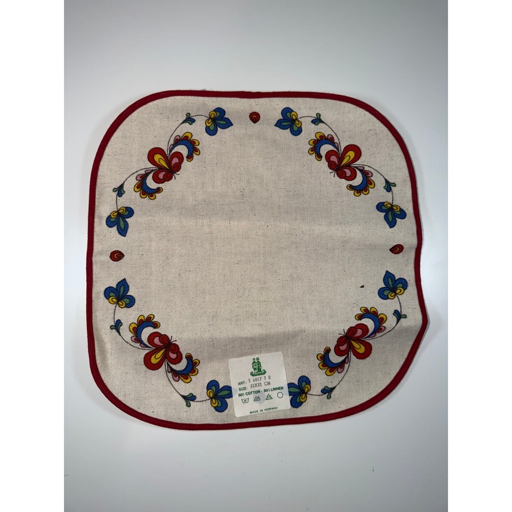 Norwegian Rosemaling Doily Table Linen 12x12 Cream Folk Art Norway